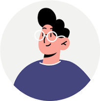 standard profile image is a blocky cartoon person with black hair and glasses
